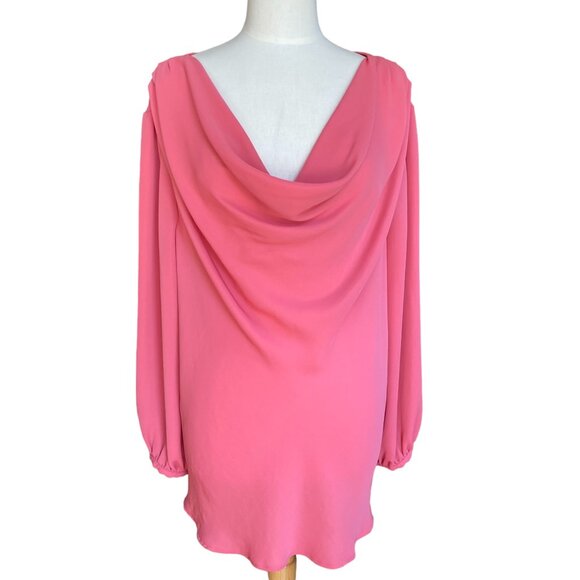 Lands' End Cowl Neck Blouse Sz 26W Rose Pink Chiffon Office Professional Tunic - Picture 7 of 14